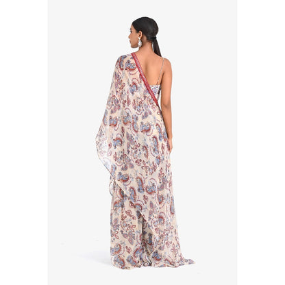 Closet Aura Printed Sharara with Cape & Bustier (Set of 3)