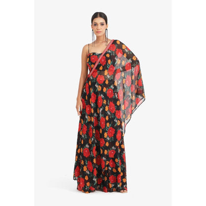 Closet Aura Floral Printed Sharara with Cape & Bustier (Set of 3)