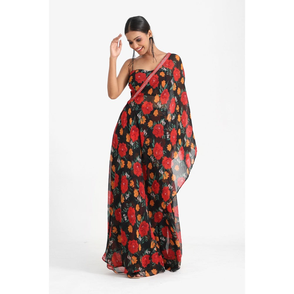 Closet Aura Floral Printed Sharara with Cape & Bustier (Set of 3)