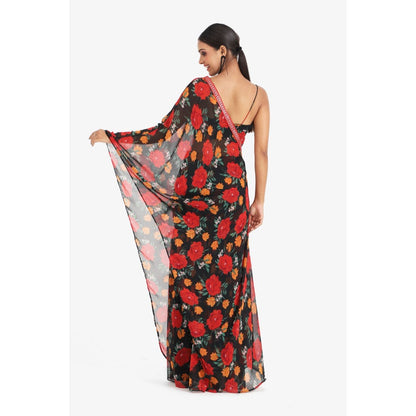 Closet Aura Floral Printed Sharara with Cape & Bustier (Set of 3)