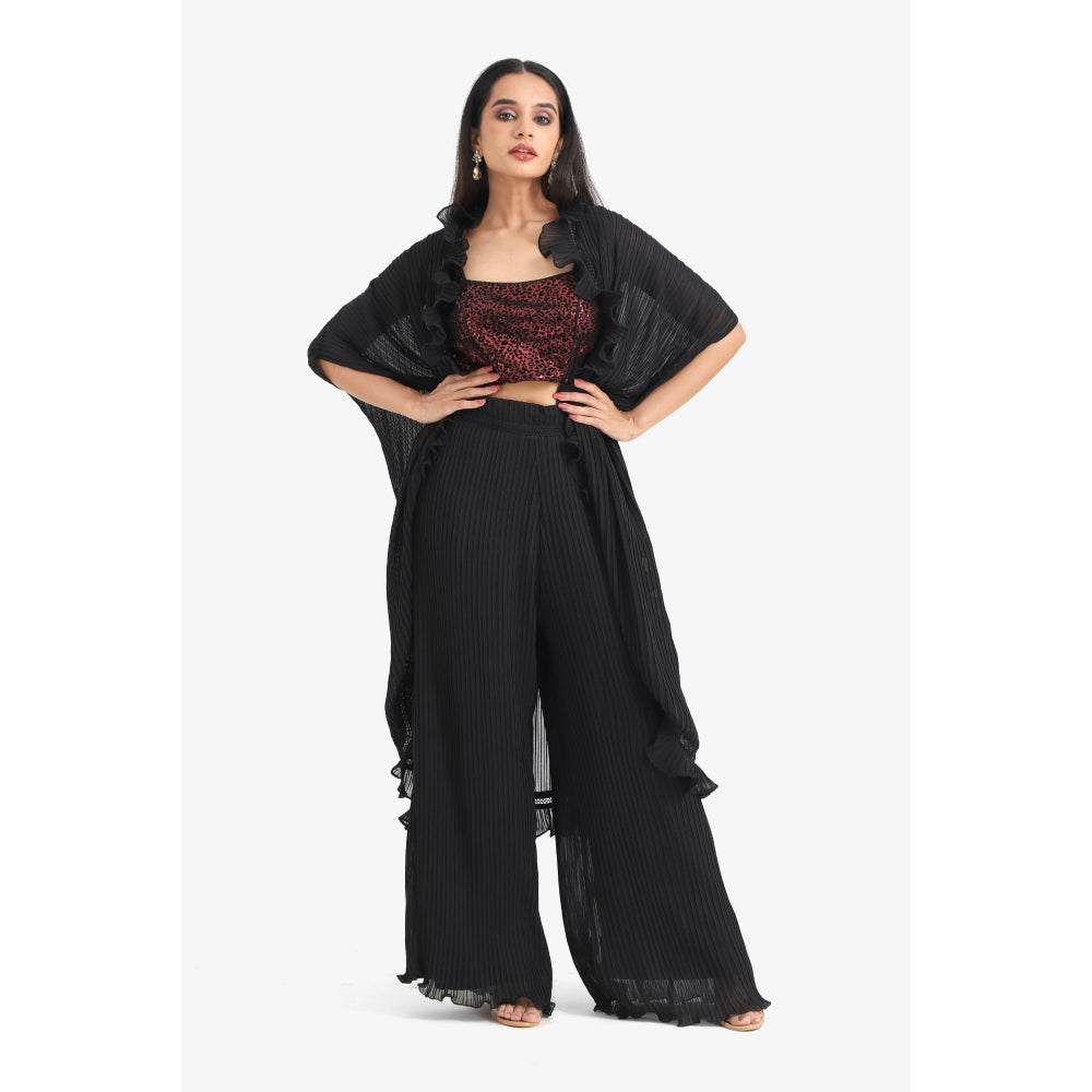 Closet Aura Solid Black Palazzo with Shrug & Bustier (Set of 3)