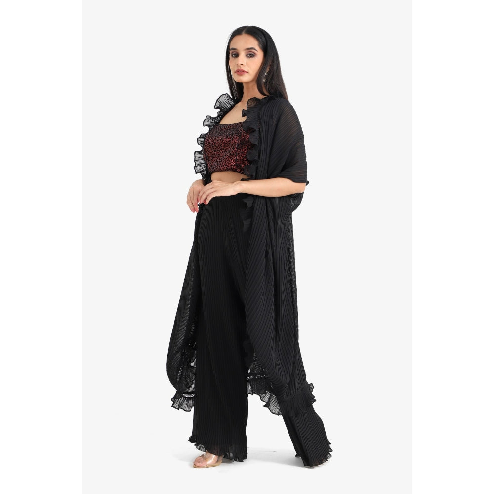 Closet Aura Solid Black Palazzo with Shrug & Bustier (Set of 3)