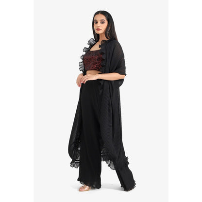 Closet Aura Solid Black Palazzo with Shrug & Bustier (Set of 3)