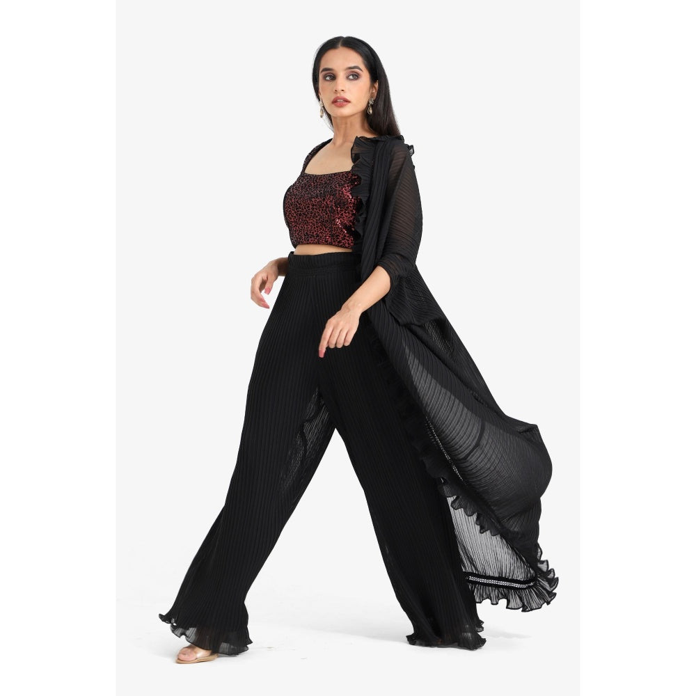 Closet Aura Solid Black Palazzo with Shrug & Bustier (Set of 3)