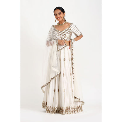 Closet Aura Embellished Lehenga with Blouse & Dupatta (Set of 3)