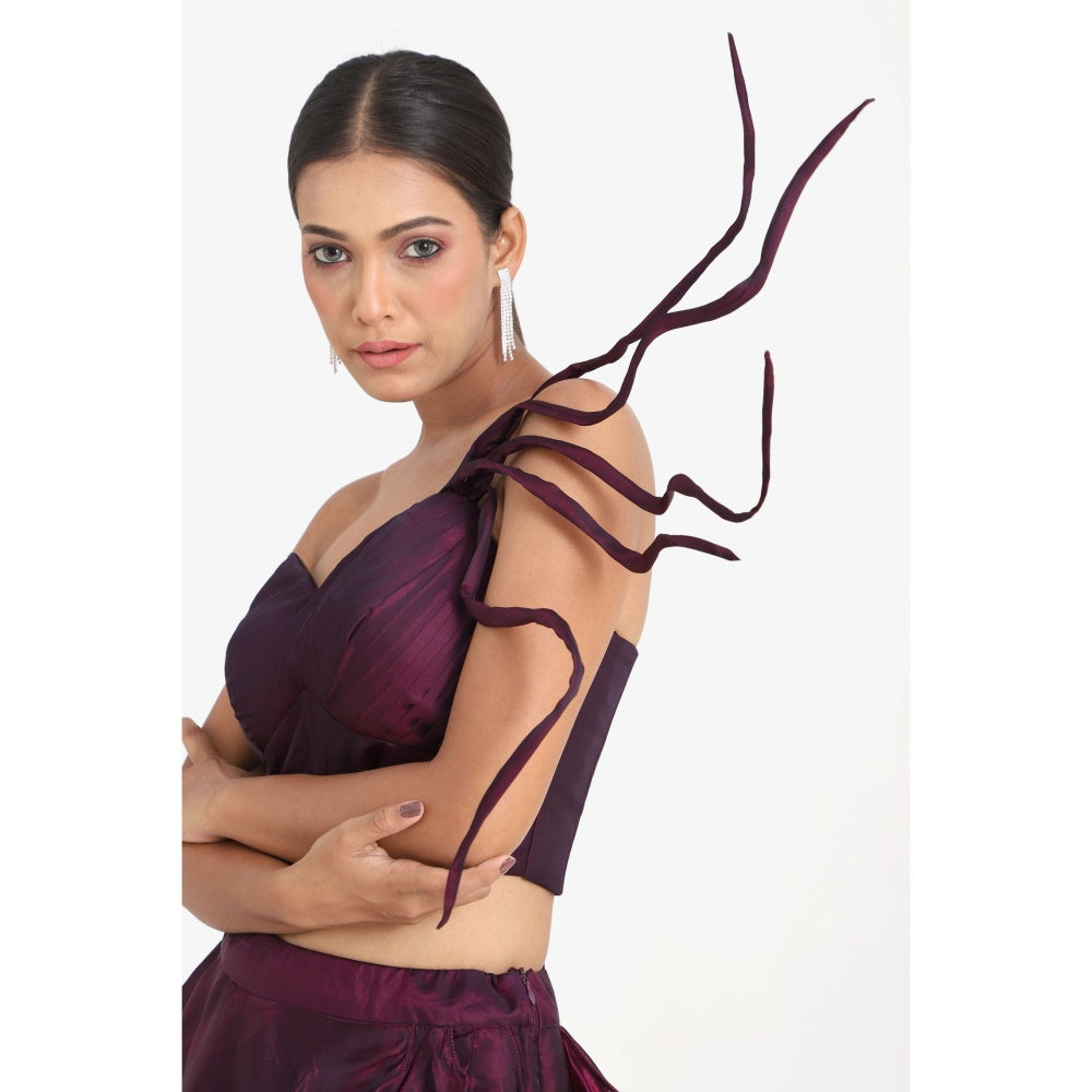 Closet Aura Solid Wine Lehenga with Blouse (Set of 2)