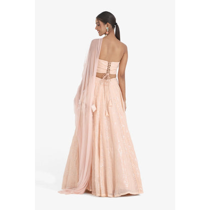 Closet Aura Sequined Lehenga & Blouse with Attached Dupatta (Set of 2)