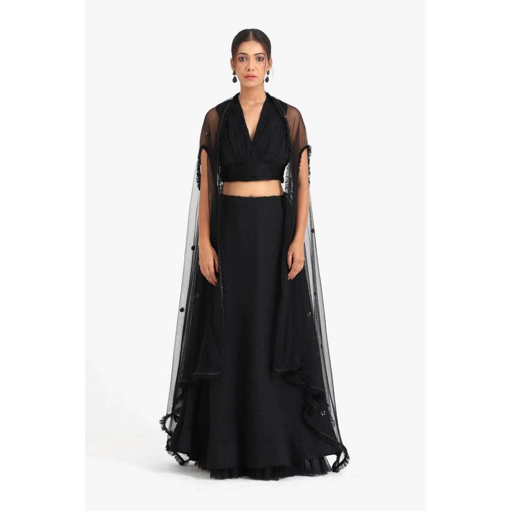 Closet Aura Solid Black Lehenga & Blouse with Shrug (Set of 3)