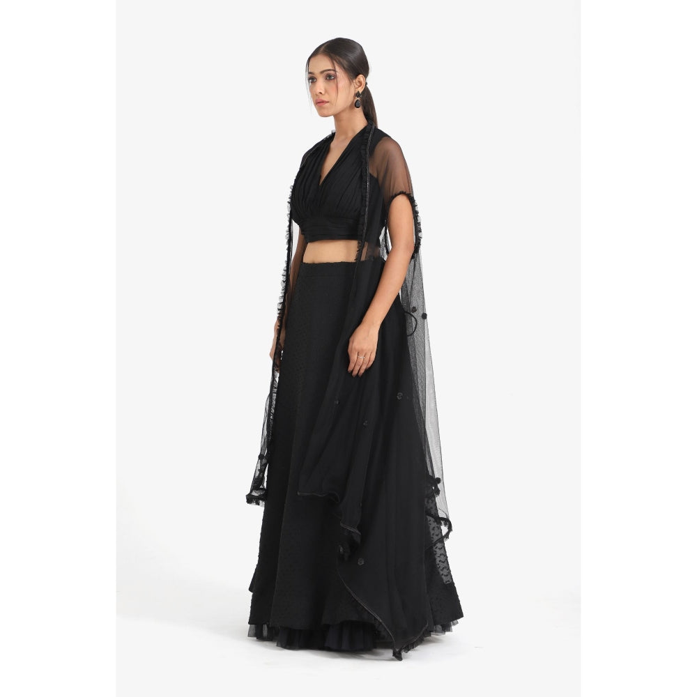 Closet Aura Solid Black Lehenga & Blouse with Shrug (Set of 3)