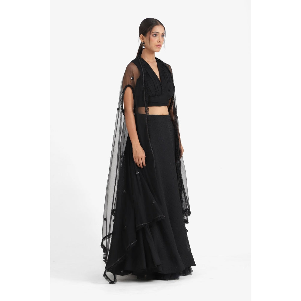 Closet Aura Solid Black Lehenga & Blouse with Shrug (Set of 3)