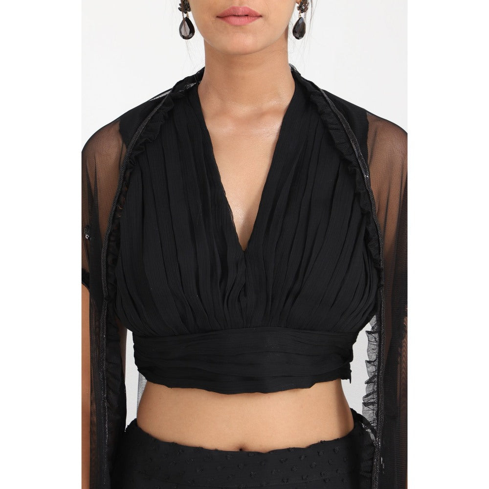Closet Aura Solid Black Lehenga & Blouse with Shrug (Set of 3)
