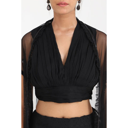 Closet Aura Solid Black Lehenga & Blouse with Shrug (Set of 3)