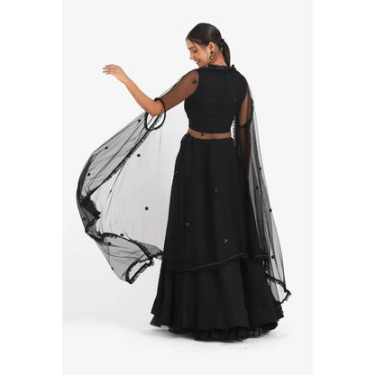 Closet Aura Solid Black Lehenga & Blouse with Shrug (Set of 3)