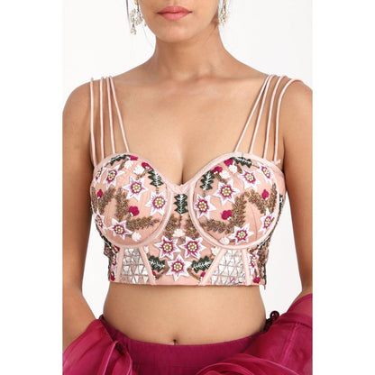 Closet Aura Embroidered Lehenga & Blouse with Ruffle Dupatta (Set of 3)
