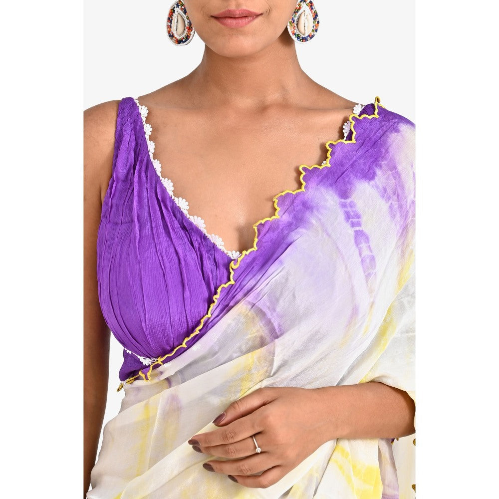 Closet Aura Multi-Color Tie & Dye Saree with Stitched Blouse