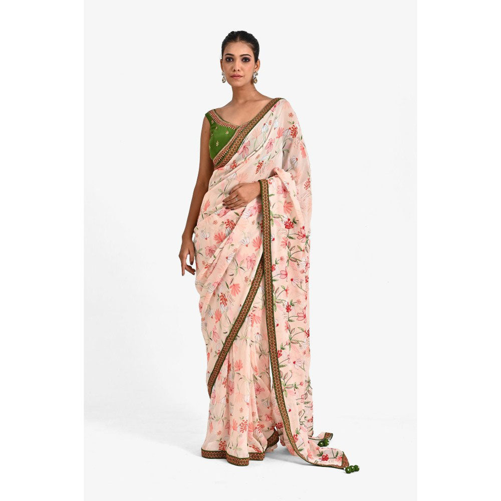 Closet Aura Multi-Color Floral Saree with Stitched Blouse