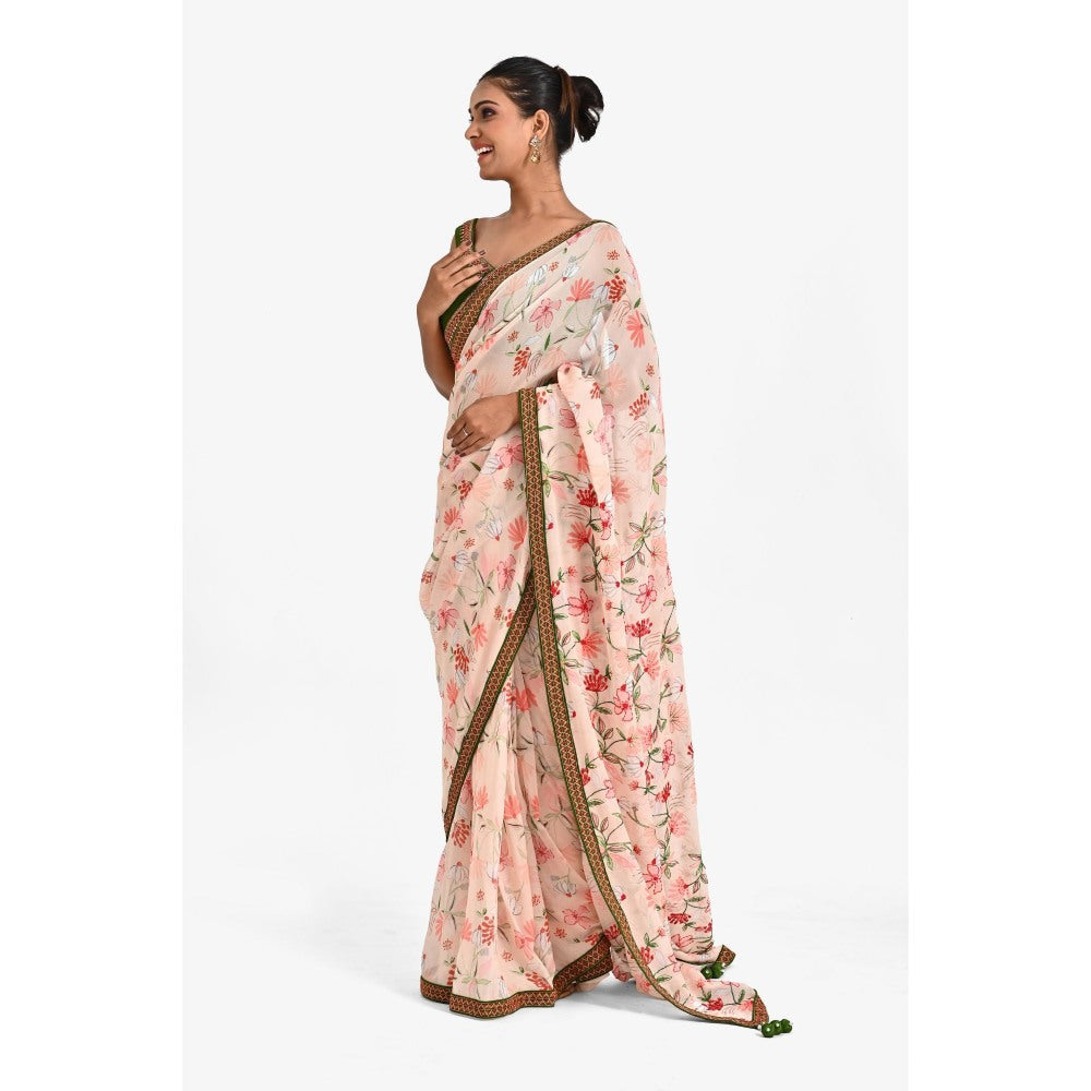 Closet Aura Multi-Color Floral Saree with Stitched Blouse