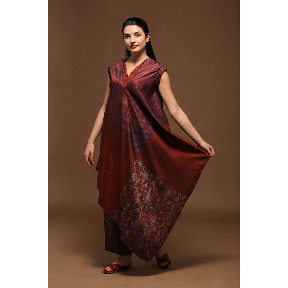 clos Wine Berry Vintage Fall Outfit Kurta with Pant (Set of 2)