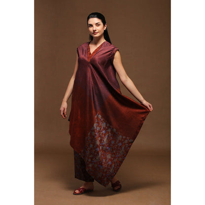 clos Wine Berry Vintage Fall Outfit Kurta with Pant (Set of 2)