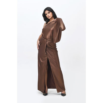 Contemponari Brown Sundowner Textured Skirt and Top