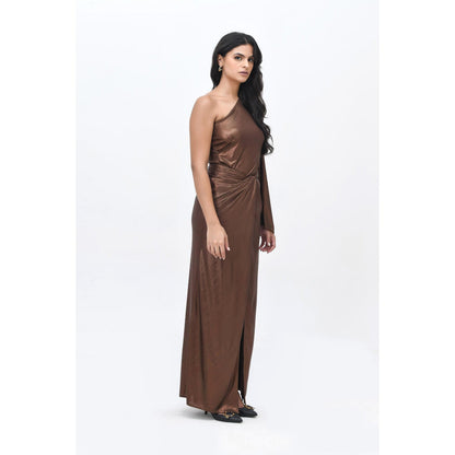 Contemponari Brown Sundowner Textured Skirt and Top