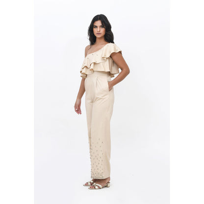 Contemponari Champagne Spill Embellished Jumpsuit