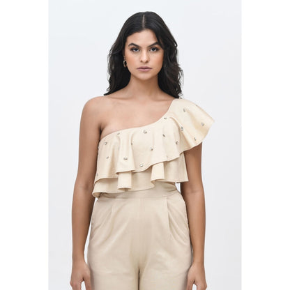 Contemponari Champagne Spill Embellished Jumpsuit