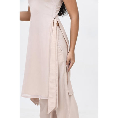 Contemponari On The Record Beige Kurta with Pant