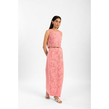 Contemponari Pink Florence Embroidered Top and Skirt (Set of 2)