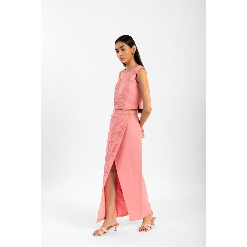 Contemponari Pink Florence Embroidered Top and Skirt (Set of 2)