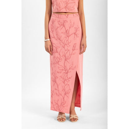 Contemponari Pink Florence Embroidered Top and Skirt (Set of 2)