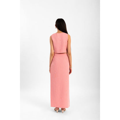 Contemponari Pink Florence Embroidered Top and Skirt (Set of 2)