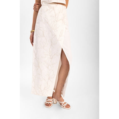 Contemponari White Florence Embroidered Top and Skirt (Set of 2)