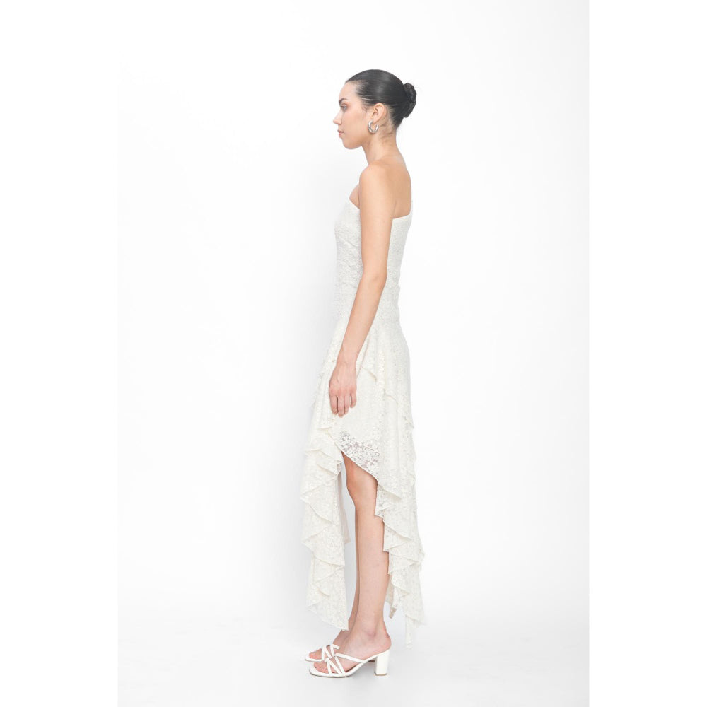 Contemponari White Embroidered Ara Maris Midi Dress