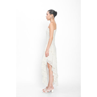 Contemponari White Embroidered Ara Maris Midi Dress