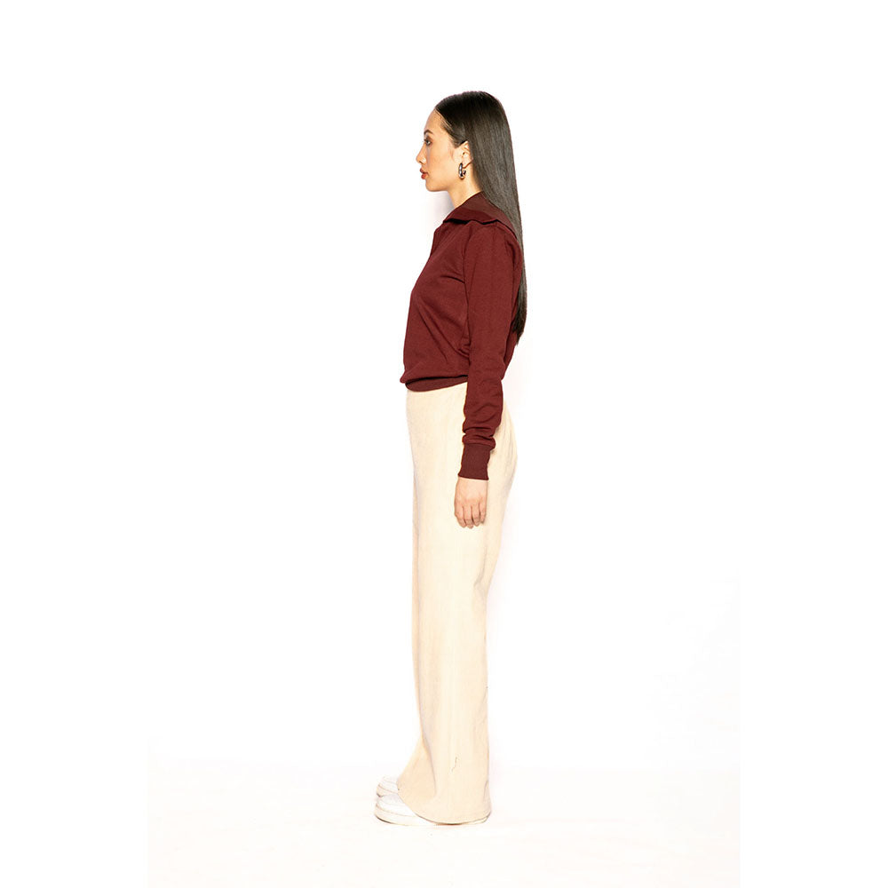 Contemponari Maroon Solid Full Sleeves Nestor Top