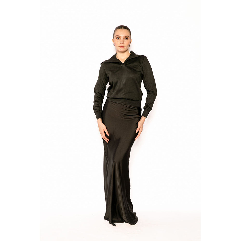 Contemponari Black Solid Full Sleeves Nestor Top