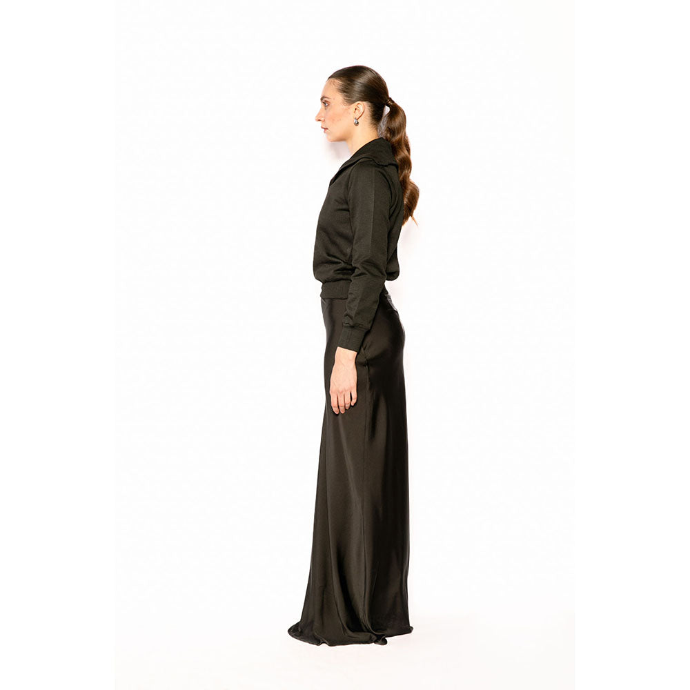 Contemponari Black Solid Full Sleeves Nestor Top