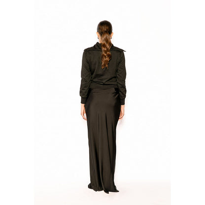 Contemponari Black Solid Full Sleeves Nestor Top