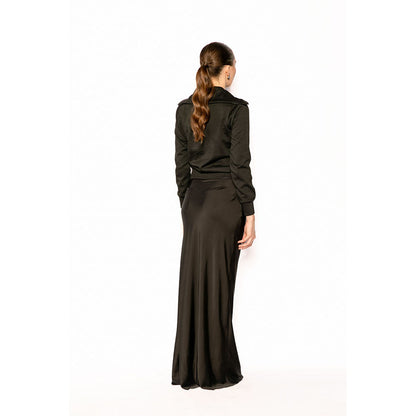 Contemponari Black Solid Full Sleeves Nestor Top