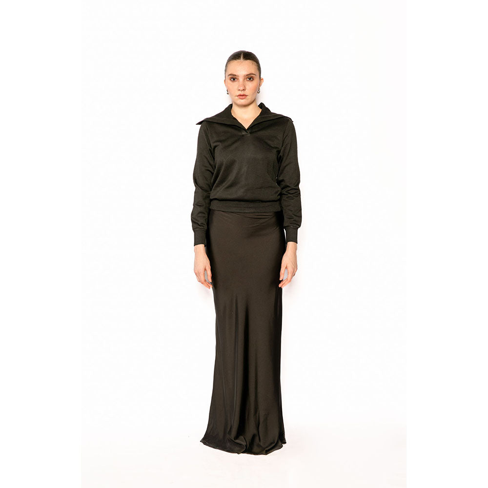 Contemponari Black Solid Full Sleeves Nestor Top