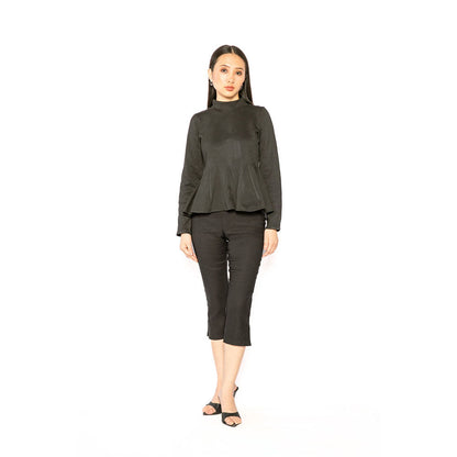 Contemponari Black Solid Full Sleeves Trojan Top