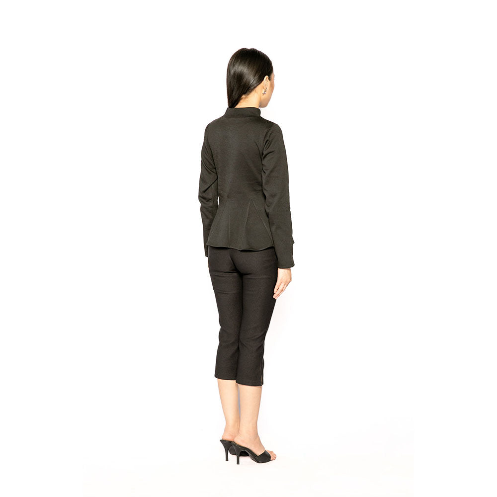 Contemponari Black Solid Full Sleeves Trojan Top