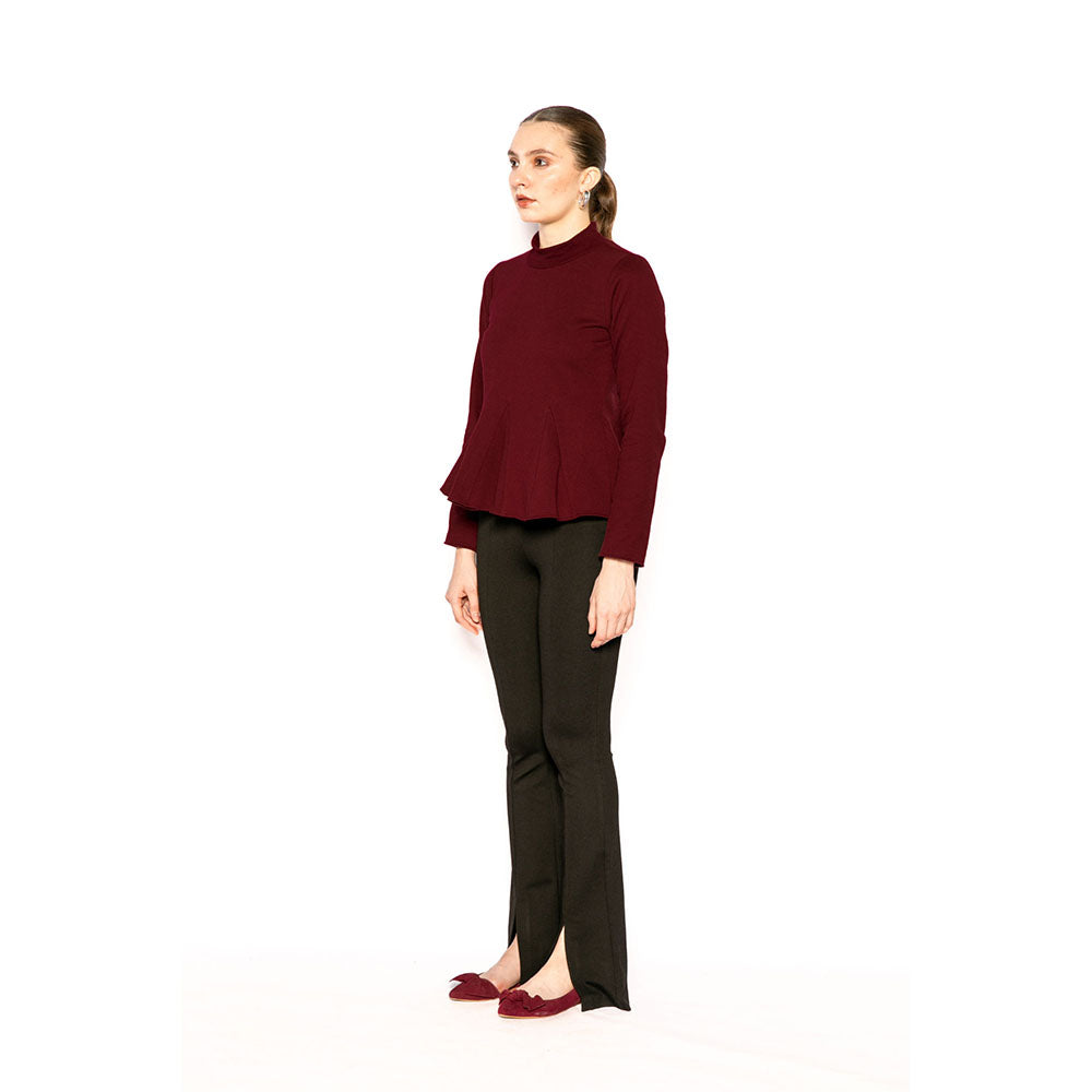 Contemponari Maroon Solid Full Sleeves Trojan Top