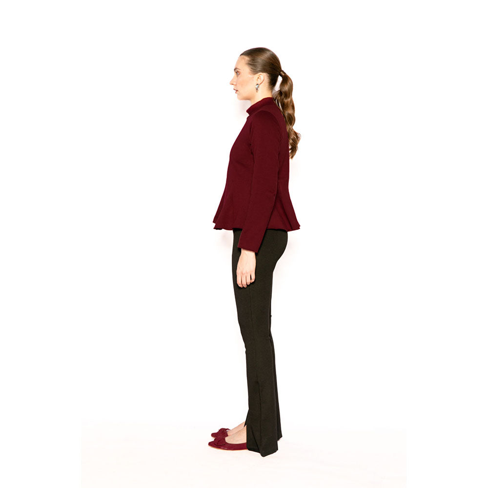 Contemponari Maroon Solid Full Sleeves Trojan Top