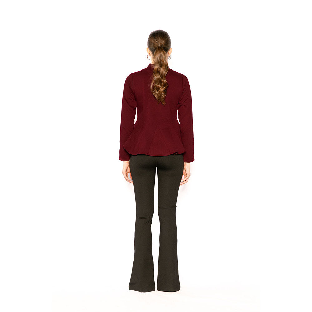 Contemponari Maroon Solid Full Sleeves Trojan Top