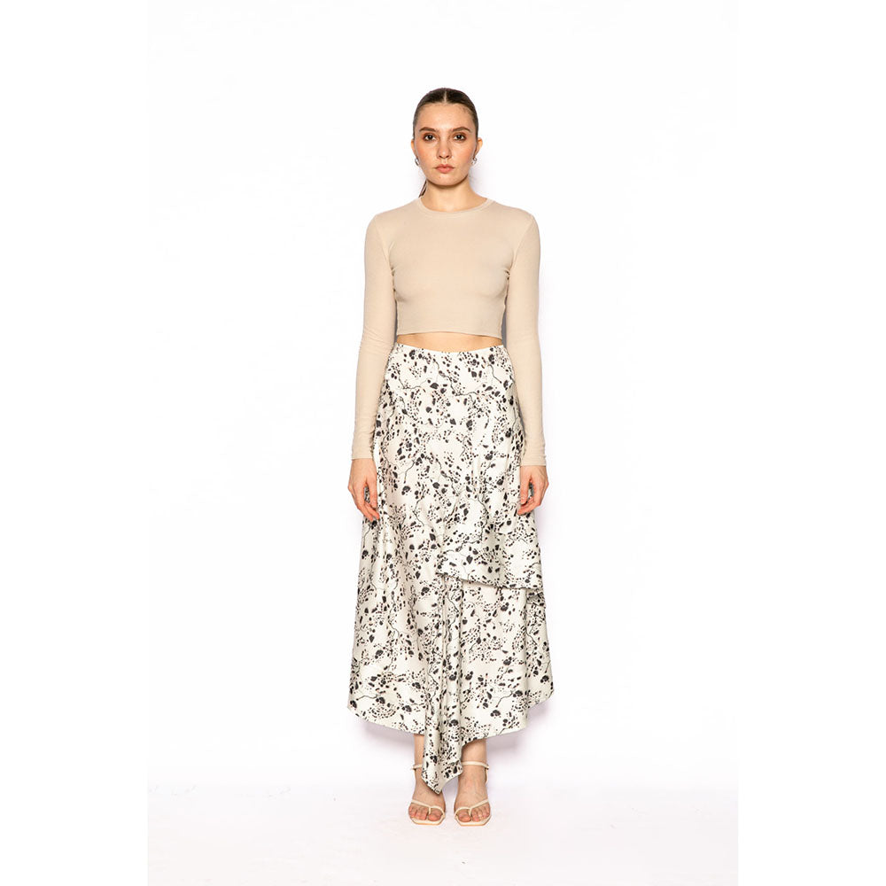 Contemponari Women Lycra Printed White Skirt