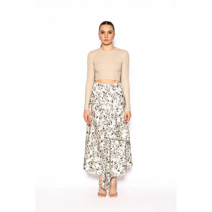 Contemponari Women Lycra Printed White Skirt
