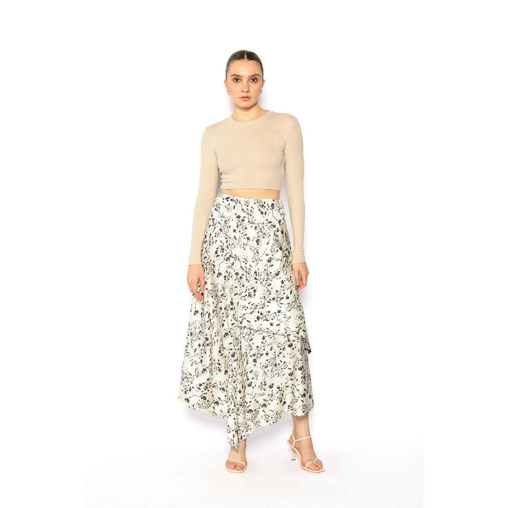 Contemponari Women Lycra Printed White Skirt