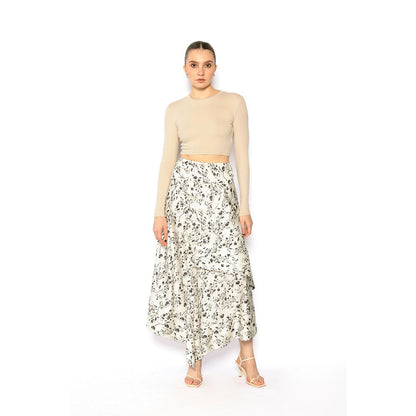 Contemponari Women Lycra Printed White Skirt